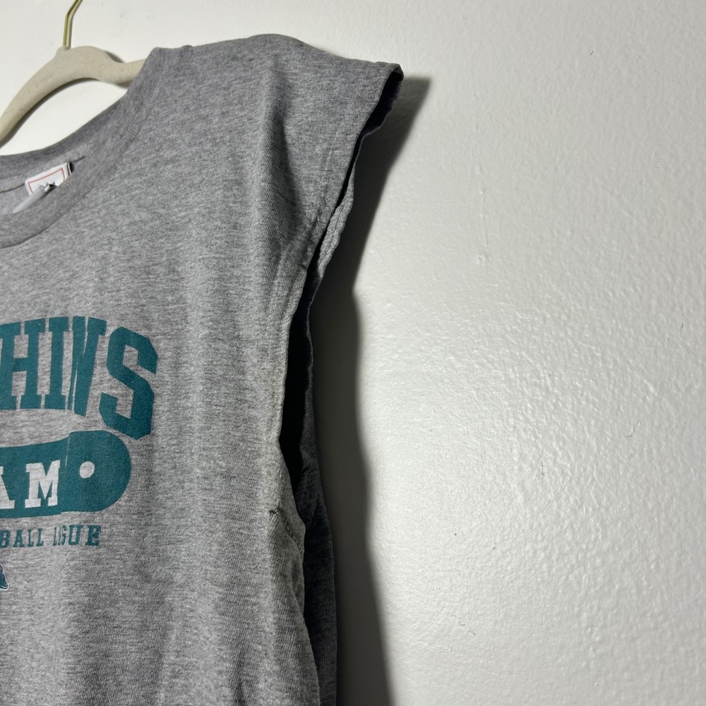 90s vtg Miami Dolphins Muscle Tee Shirt Mens Gray Sleeveless Graphic Logo - Picture 3 of 6